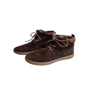 Bogs Brown Suede Ankle Boots with Multicolor Knit Cuff